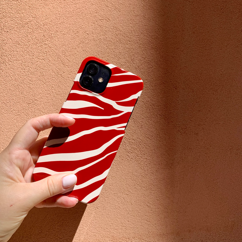 Telefoonhoesje extra sterk rood zebra print iphone 
